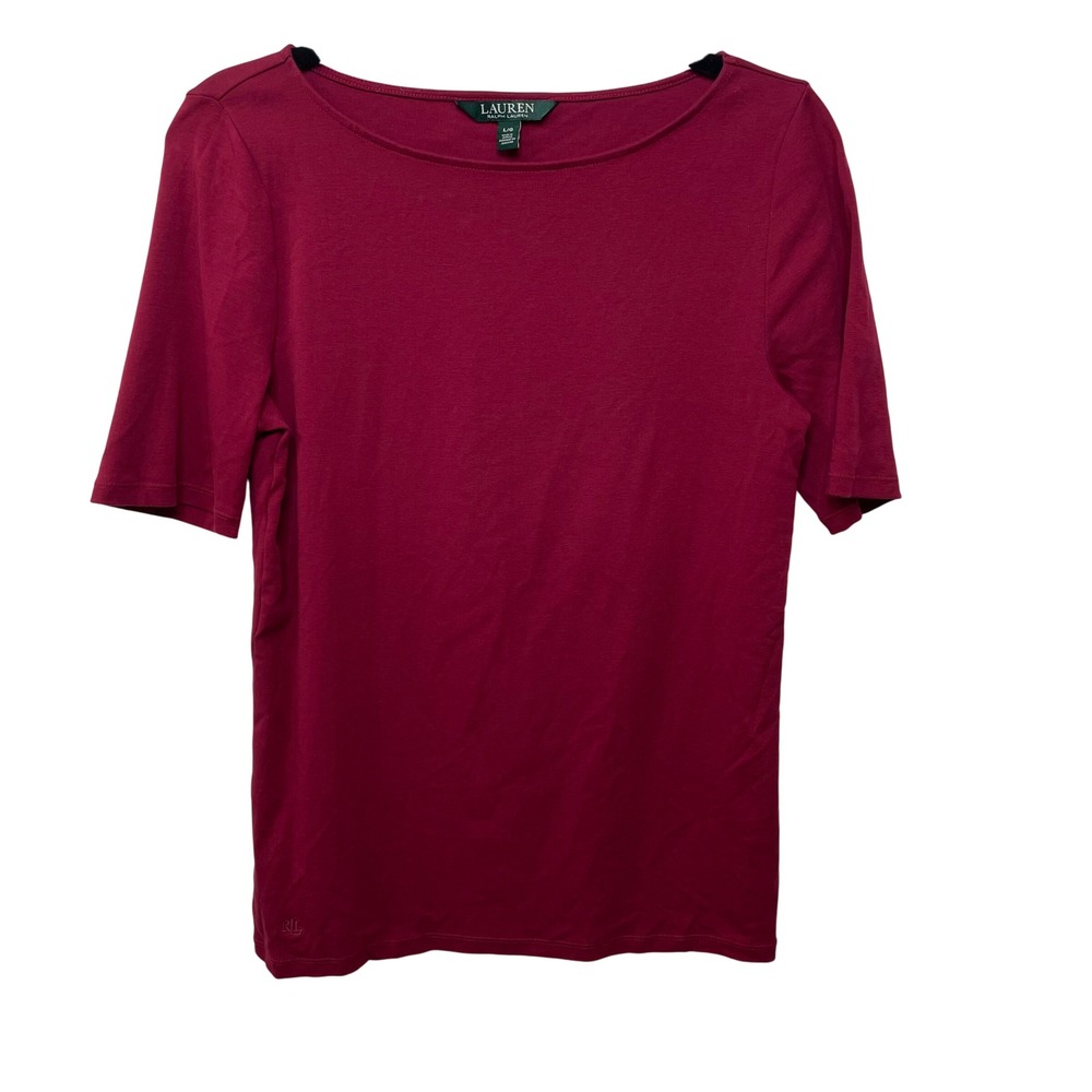 Lauren Ralph Lauren Short Sleeve Jewel Neck Tee in Deep Berry